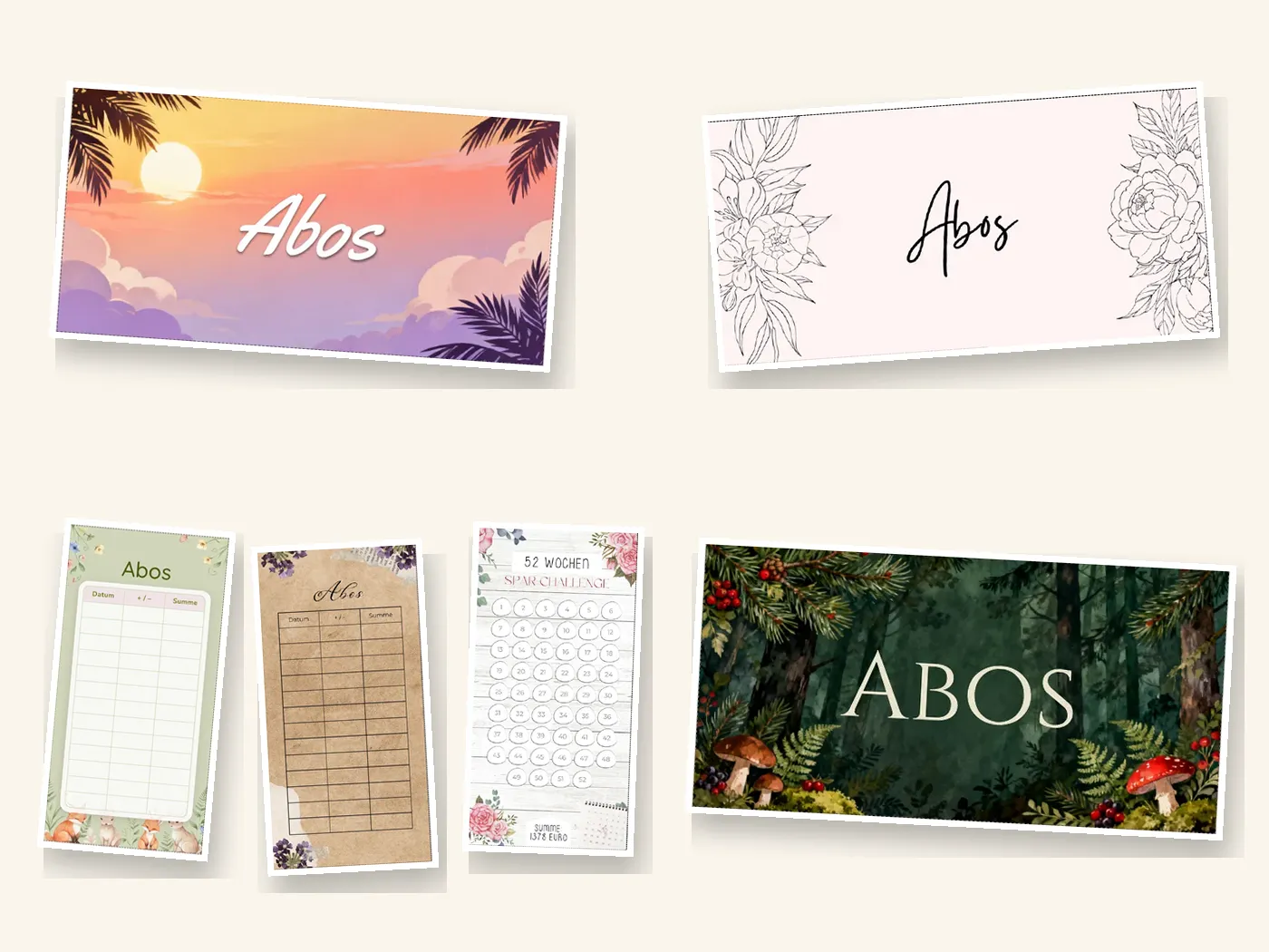 Dashboards, Budget Sheets und Sparchallenges aus verschiedenen Designs gemischt