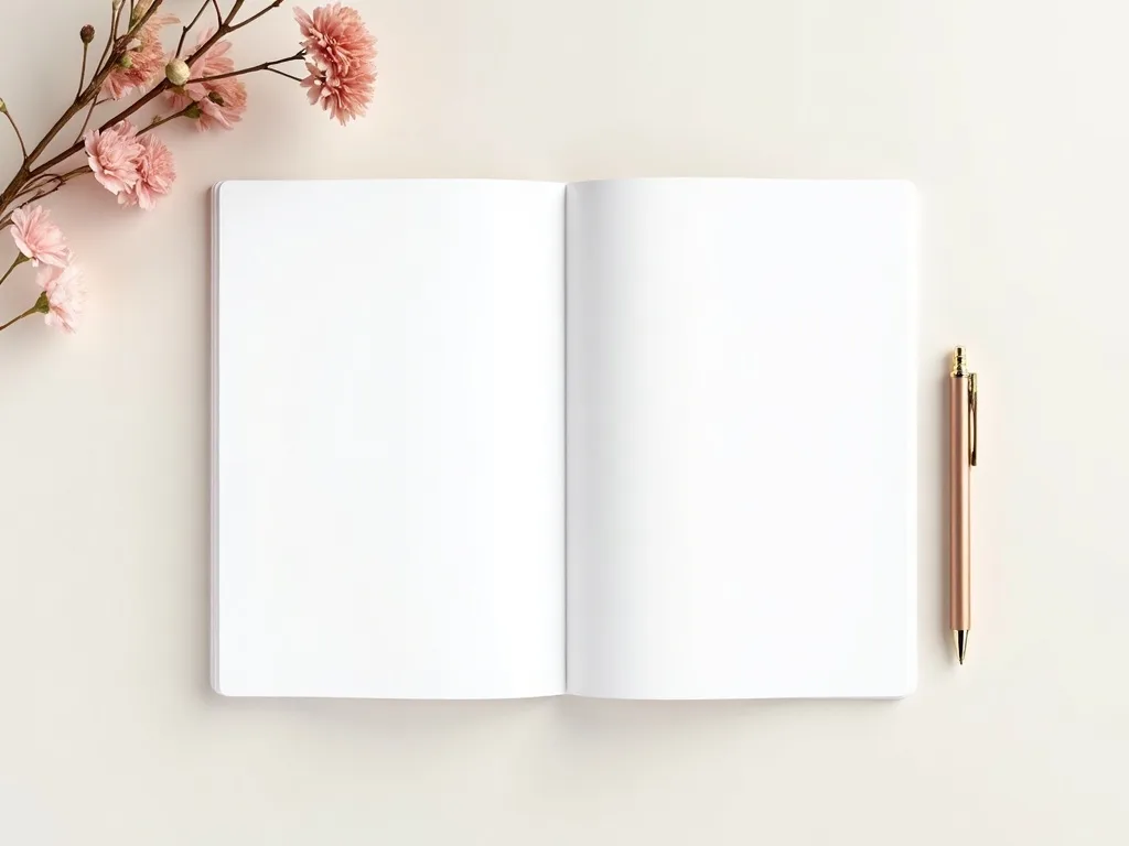 Geöffnetes Notizbuch mit zarten rosa Blüten