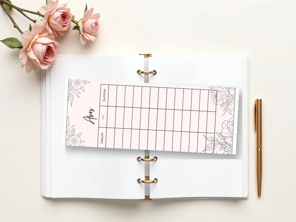 Aufgeschlagener A6 Budget Binder mit Budget Sheet Abos
