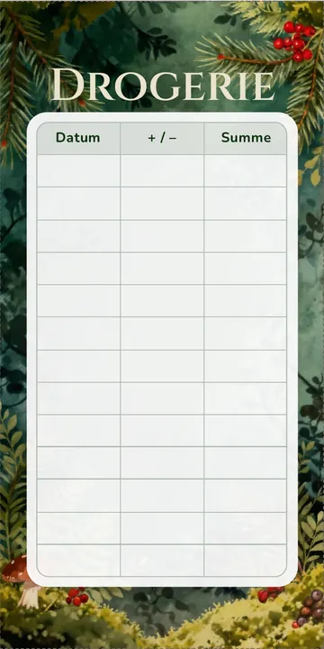 Budget Sheet Drogerie im Wald Design
