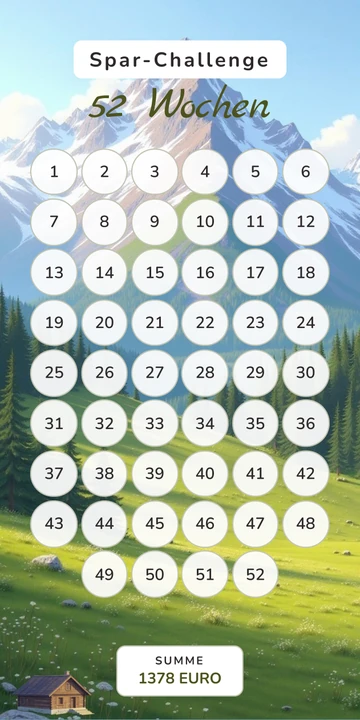 52 Wochen Sparchallenge im Almhütte Design
