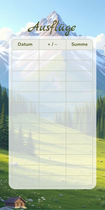 Budget Sheet Ausflüge im Almhütte Design zum Nachdrucken
