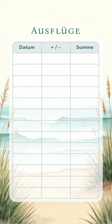 Budget Sheet Ausflüge im Aquarell Ozean Design zum Nachdrucken