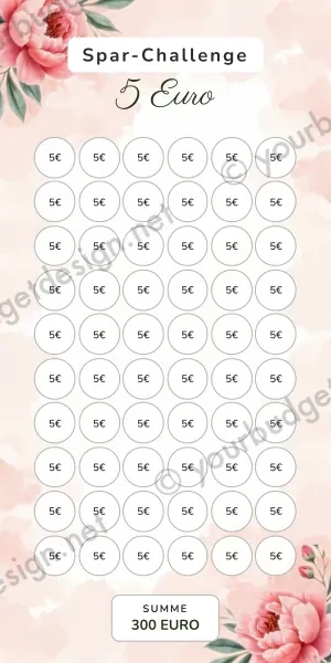 5 Euro Challenge im Aquarell Pfingstrosen Design