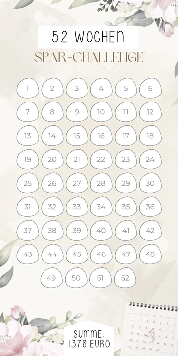 52 Wochen Sparchallenge im Beige Rosé Design