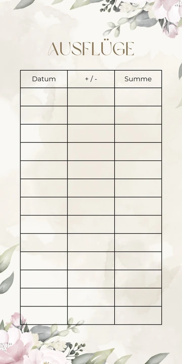 Budget Sheet Ausflüge im Beige Rosé Design zum Nachdrucken