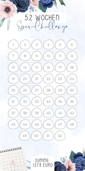 52 Wochen Sparchallenge im Blau Rosé Design