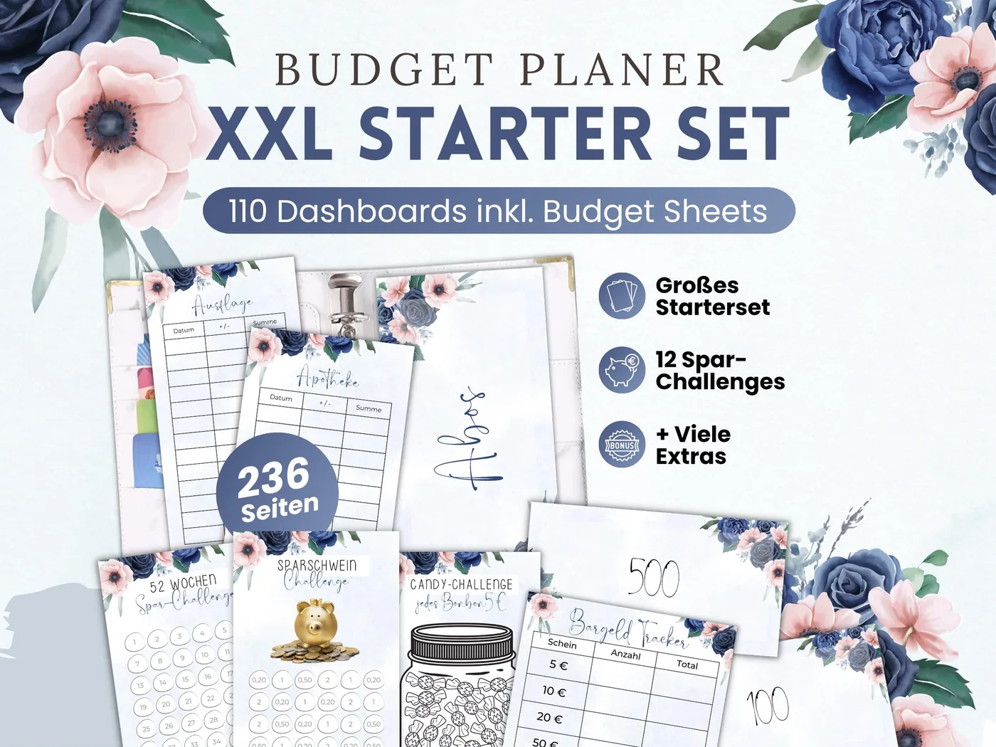 Budget Planer XXL Starter Set: Blau Rosè