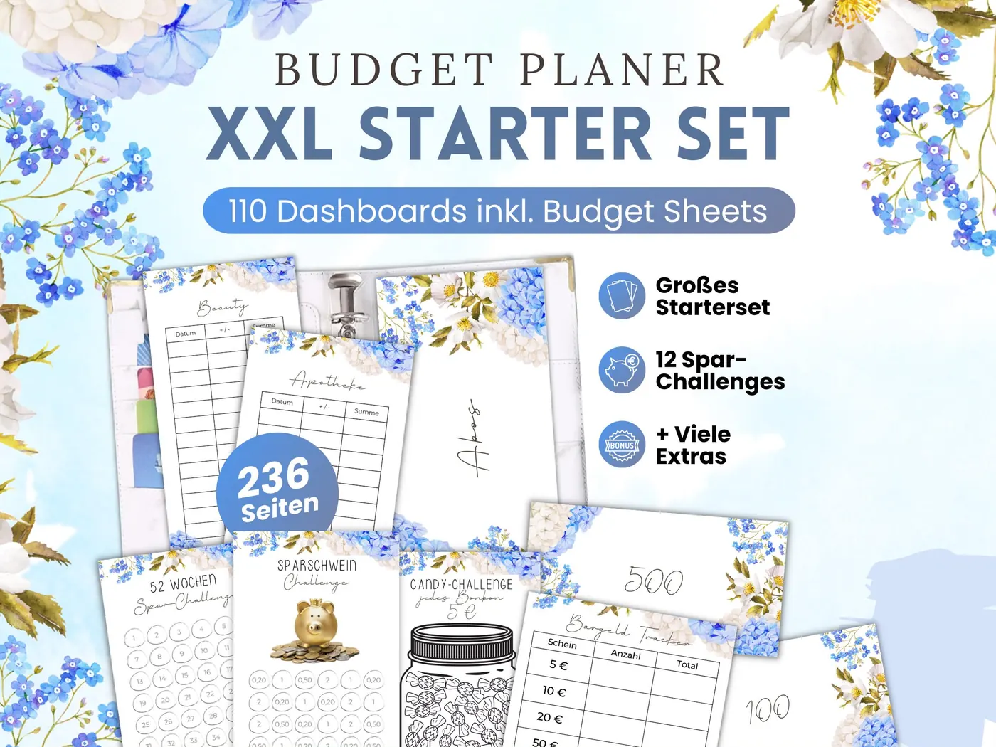 Budget Planer XXL Starter Set: Blue Flower