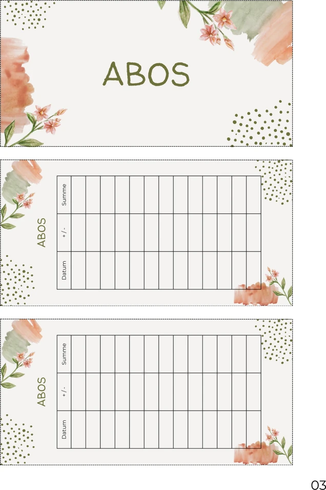 A4-Druckseite im Blumen Design mit Deckblatt und zwei Budget Sheets zum Ausschneiden
