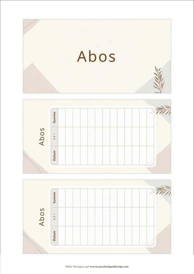 A4-Druckseite im Business Feine Linien Design mit Deckblatt und zwei Budget Sheets zum Ausschneiden