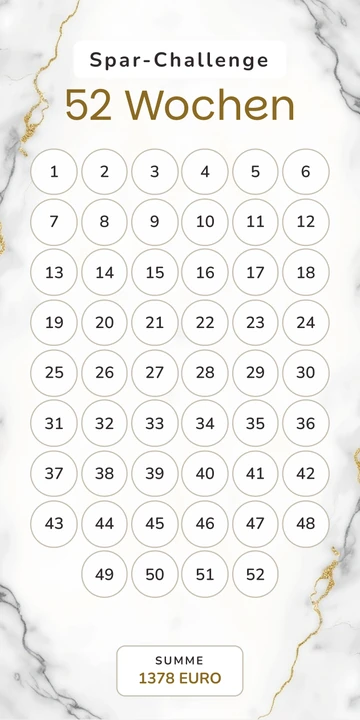 52 Wochen Sparchallenge im Business Marmor Grau Design