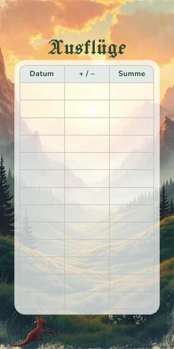 Budget Sheet Ausflüge im Drache Fantasy Design zum Nachdrucken