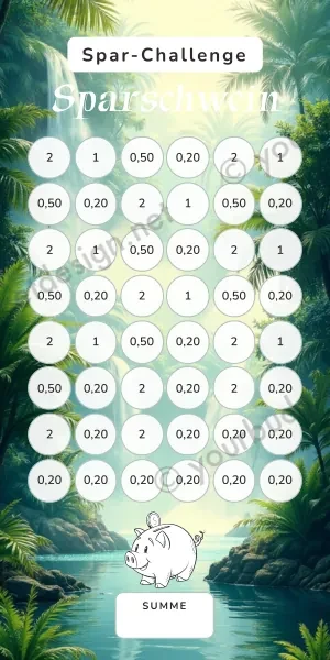 Sparschwein Challenge im Dschungel Wasserfall Design