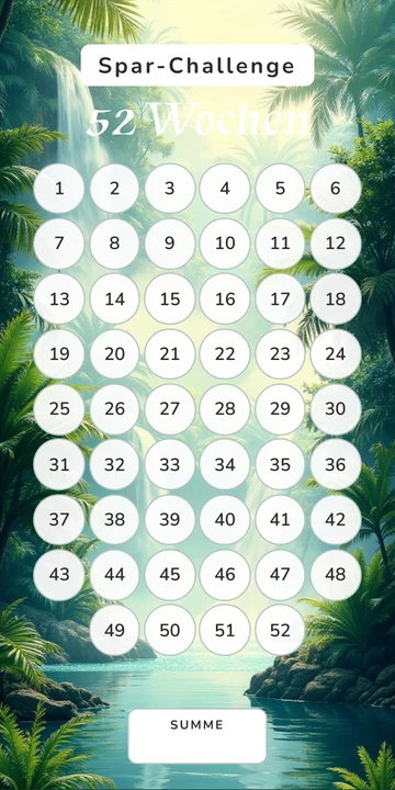 52 Wochen Sparchallenge im Dschungel Wasserfall Design