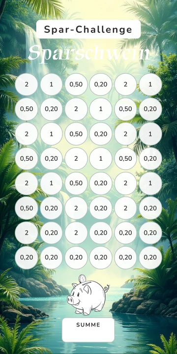 Sparschwein Challenge im Dschungel Wasserfall Design