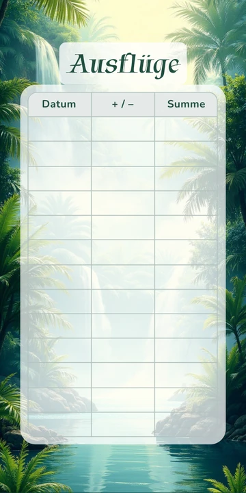 Budget Sheet Ausflüge im Dschungel Wasserfall Design zum Nachdrucken
