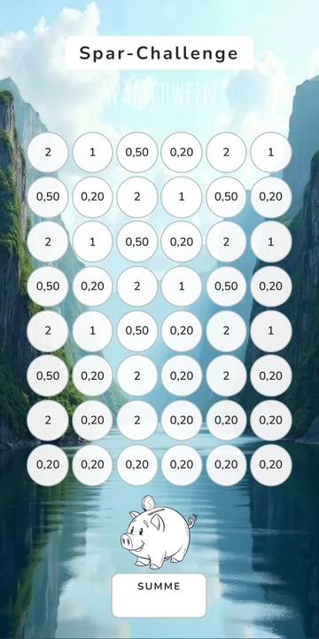 Sparschwein Challenge im Fjord Wasserfall Design