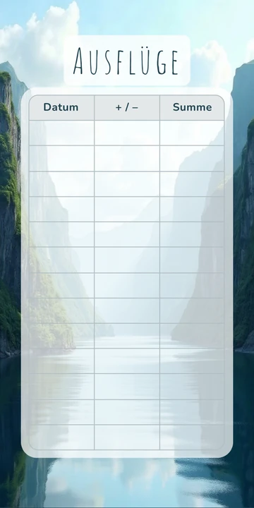 Budget Sheet Ausflüge im Fjord Wasserfall Design zum Nachdrucken
