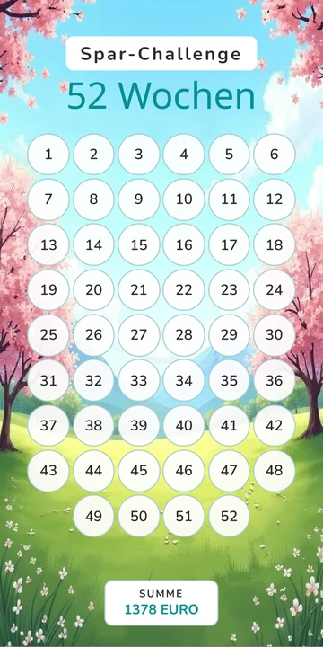 52 Wochen Sparchallenge im Frühlingswiese Design