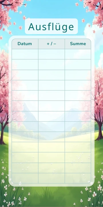 Budget Sheet Ausflüge im Frühlingswiese Design zum Nachdrucken
