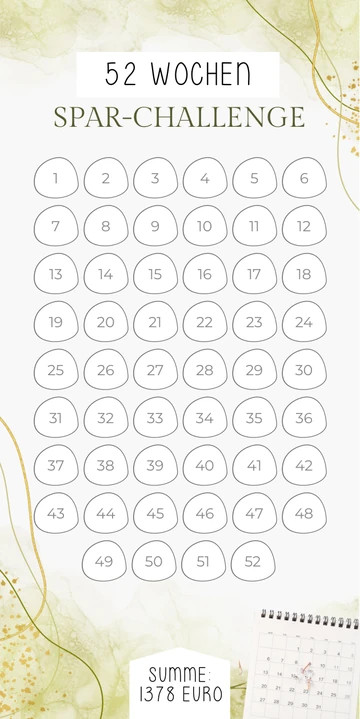 52 Wochen Sparchallenge im Grüne Blätter Design