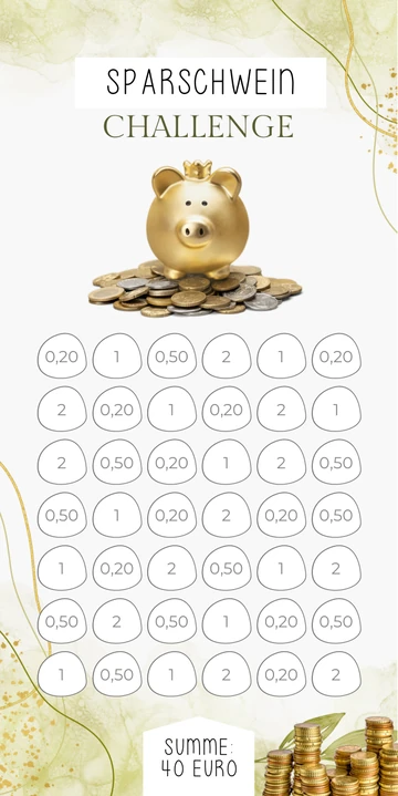 Sparschwein Challenge im Grüne Blätter Design