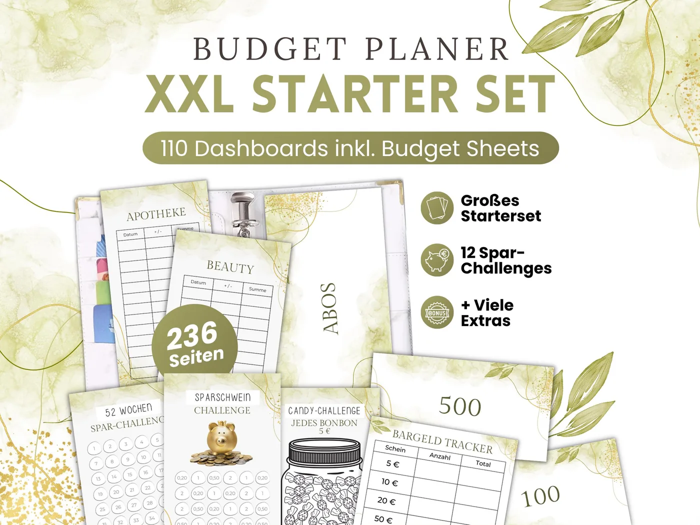 Budget Planer XXL Starter Set: Grüne Blätter