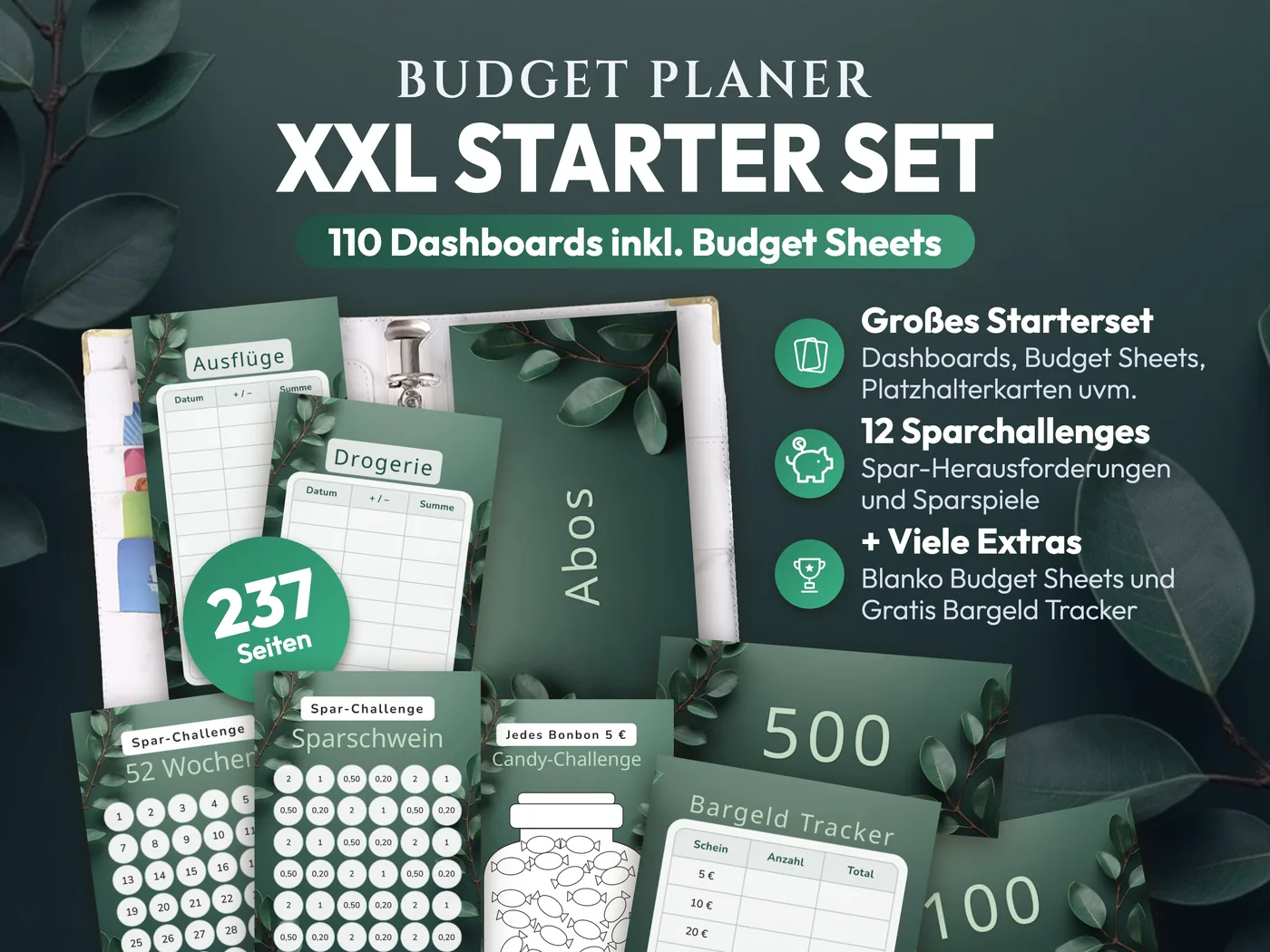Budget Planer XXL Starter Set: Herren Dunkelgrün Blatt