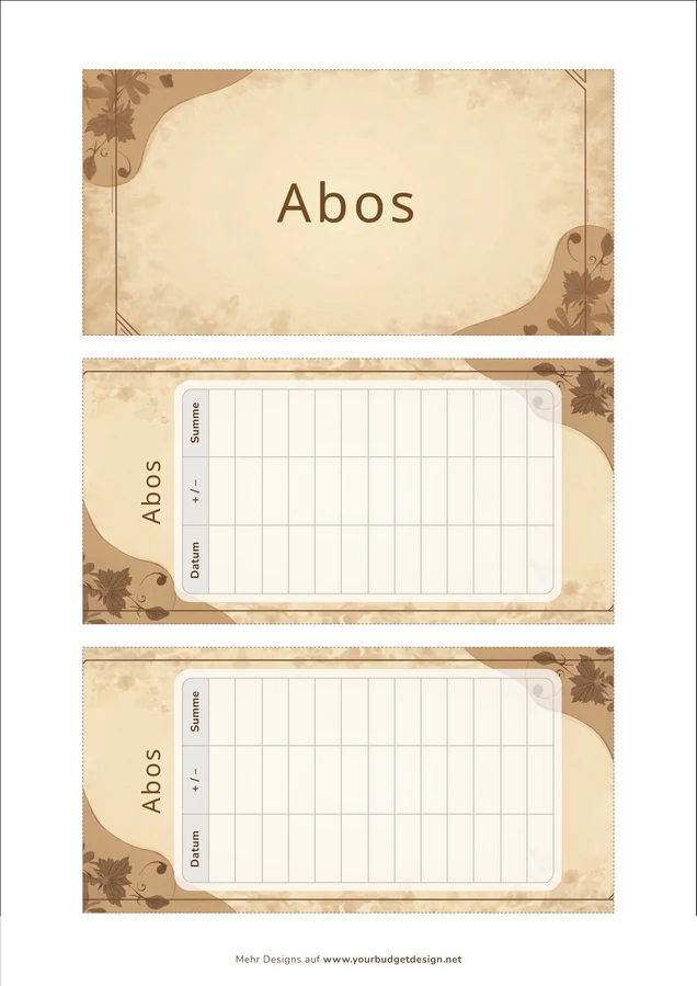 A4-Druckseite im Herren Kraftpapier Design mit Deckblatt und zwei Budget Sheets zum Ausschneiden