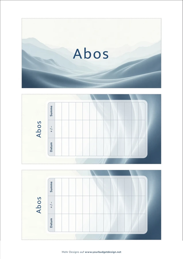 A4-Druckseite im Herren Topografie Design mit Deckblatt und zwei Budget Sheets zum Ausschneiden