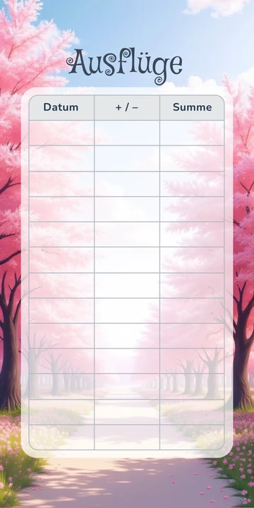 Budget Sheet Ausflüge im Kirschblüten Allee Design zum Nachdrucken