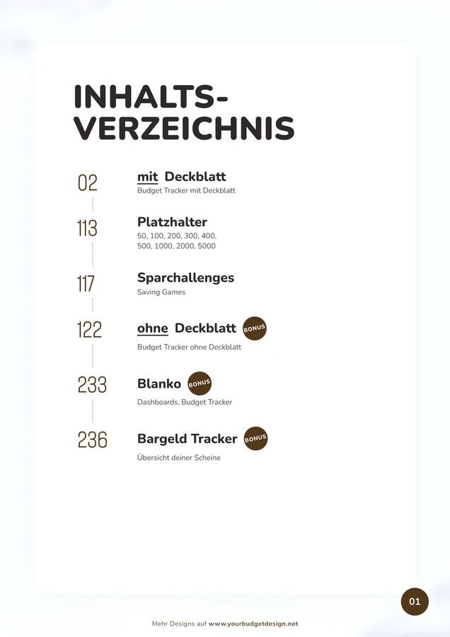 Inhaltsverzeichnis im Line Art Design als A4-Druckseite