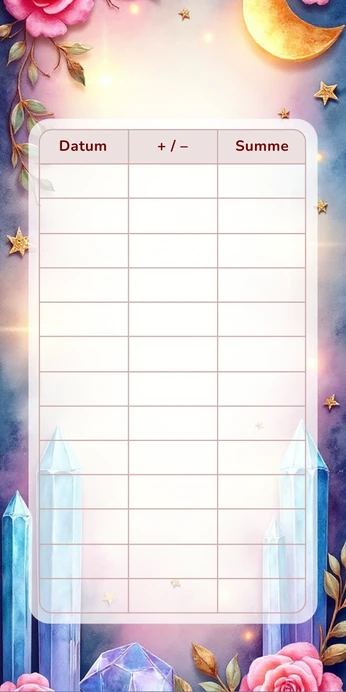 Blanko Budget Sheet im Magie Kristalle Design