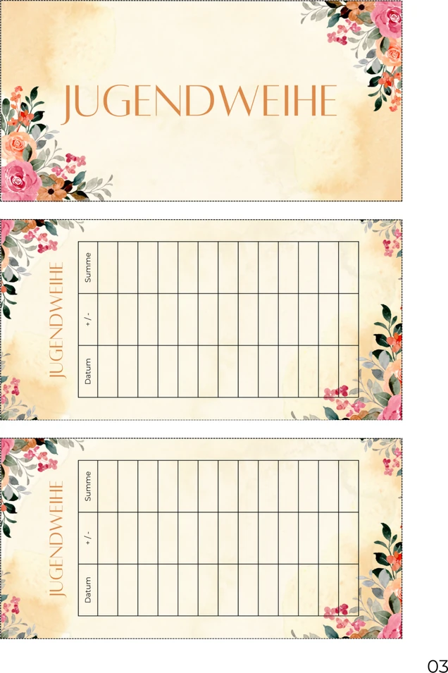 A4-Druckseite im Orange Flower Design mit Deckblatt und zwei Budget Sheets zum Ausschneiden