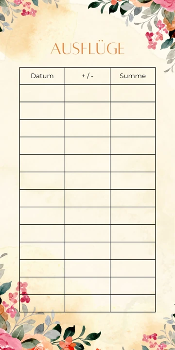 Budget Sheet Ausflüge im Orange Flower Design zum Nachdrucken