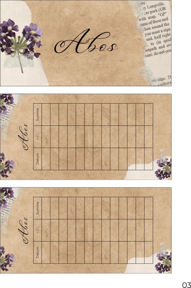A4-Druckseite im Purple Paper Design mit Deckblatt und zwei Budget Sheets zum Ausschneiden
