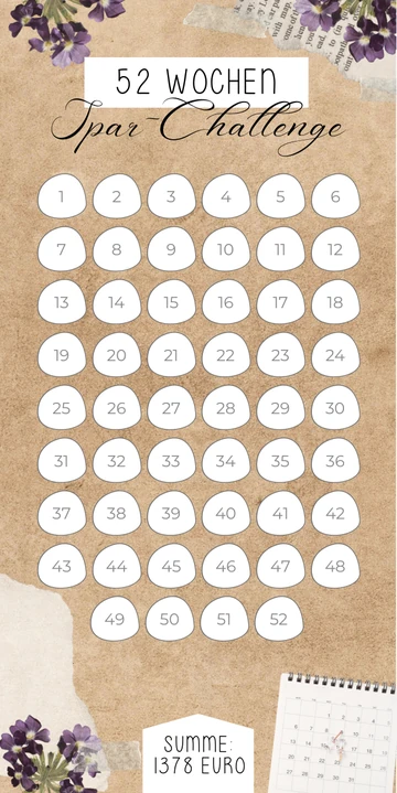 52 Wochen Sparchallenge im Purple Paper Design
