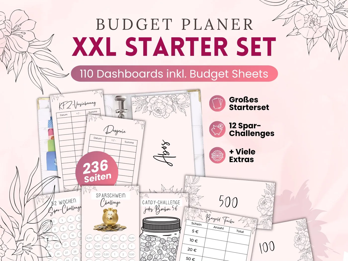 Budget Planer XXL Starter Set: Rosa-Schwarz