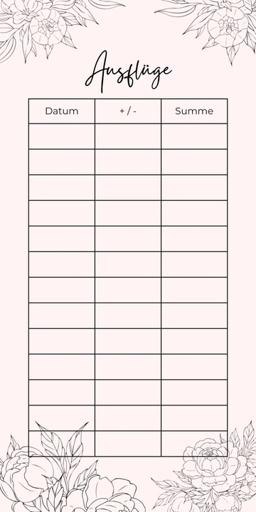 Budget Sheet Ausflüge im Rosa-Schwarz Design zum Nachdrucken