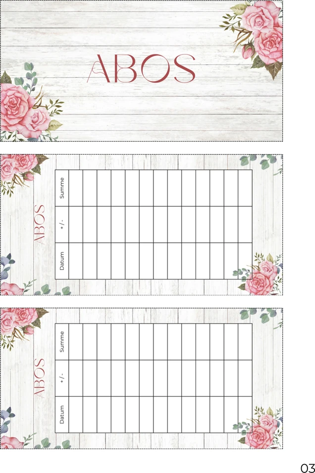 A4-Druckseite im Rosé Design mit Deckblatt und zwei Budget Sheets zum Ausschneiden