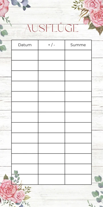 Budget Sheet Ausflüge im Rosé Design zum Nachdrucken