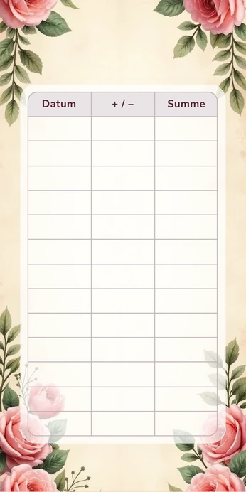 Blanko Budget Sheet im Rosen Vintage Design