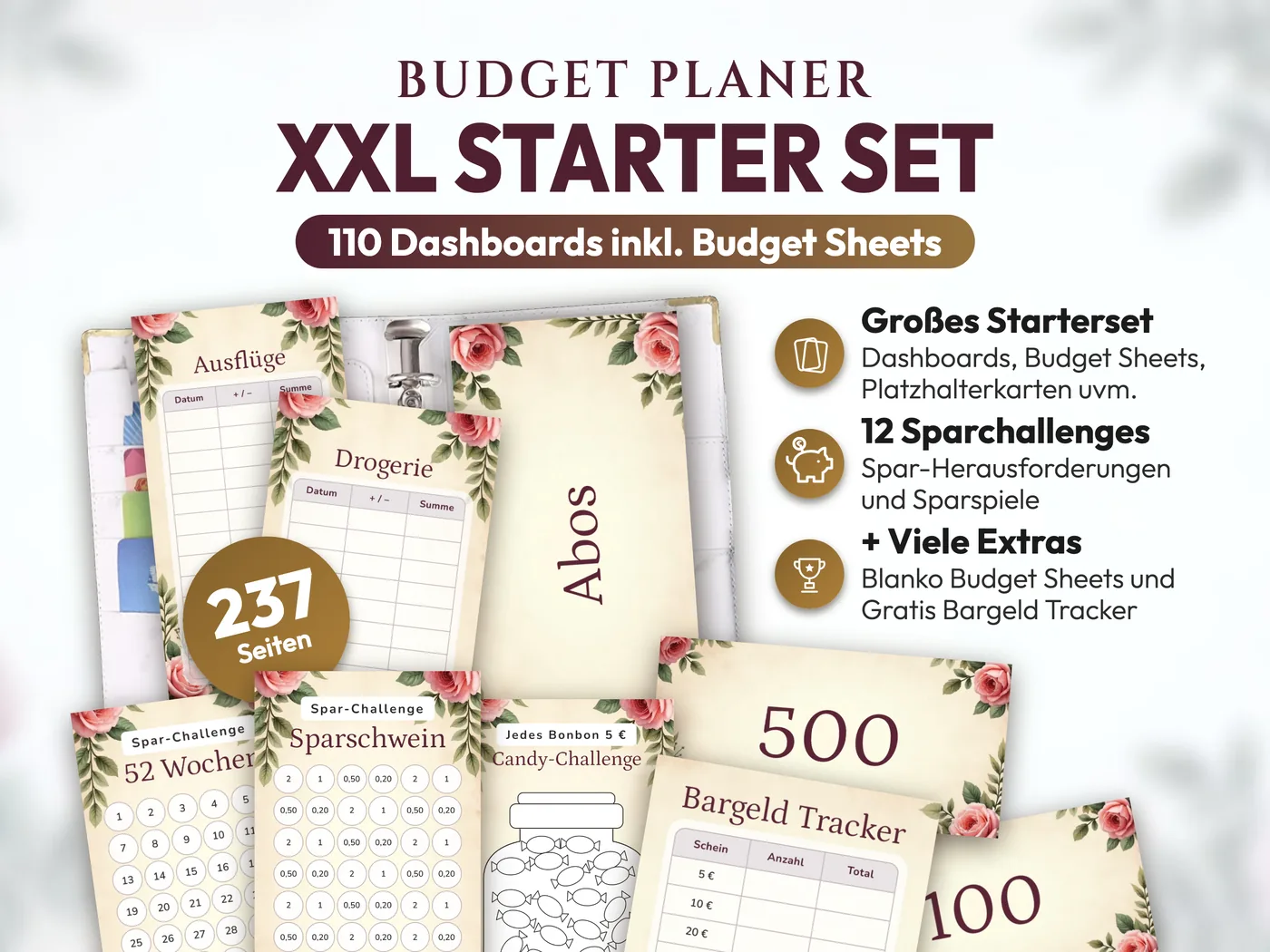 Budget Planer XXL Starter Set: Rosen Vintage