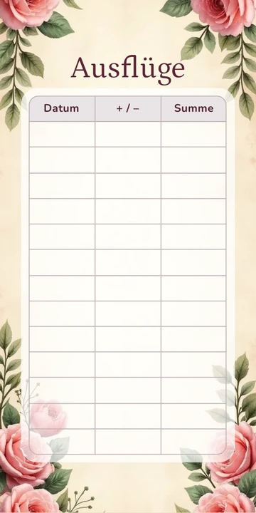 Budget Sheet Ausflüge im Rosen Vintage Design zum Nachdrucken