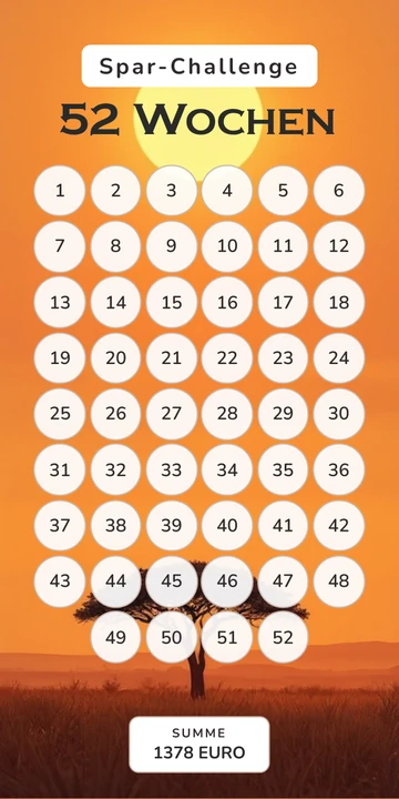 52 Wochen Sparchallenge im Savanne Akazie Design