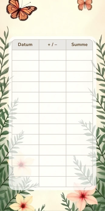 Blanko Budget Sheet im Schmetterlinge Botanik Design