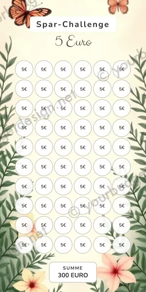 5 Euro Challenge im Schmetterlinge Botanik Design