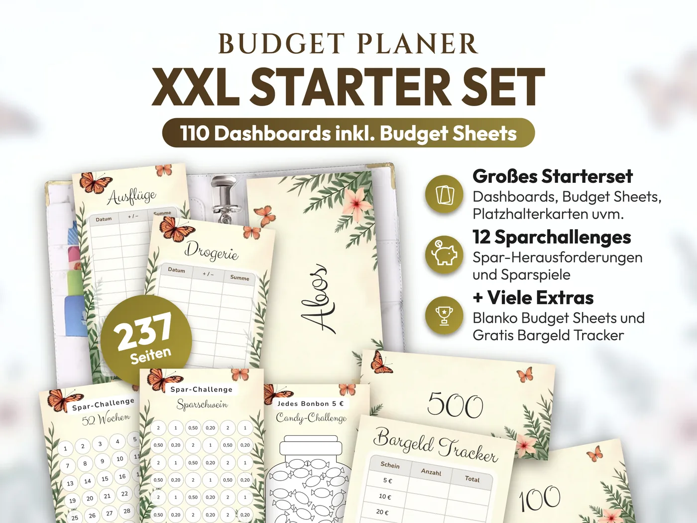 Budget Planer XXL Starter Set: Schmetterlinge Botanik