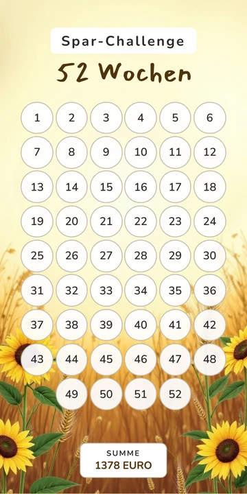 52 Wochen Sparchallenge im Sonnenblumen Design